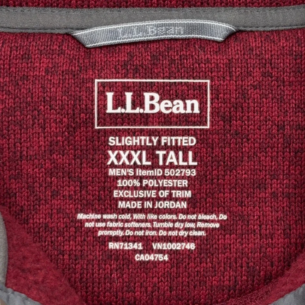 LL Bean Sweater Fleece Pullover Mens 3XL Tall Maroon Heather Snap Mock Neck